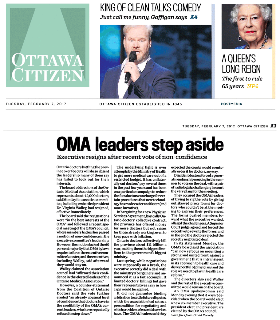 Ottawa Citizen 2017-02-07 - OMA exec resigns